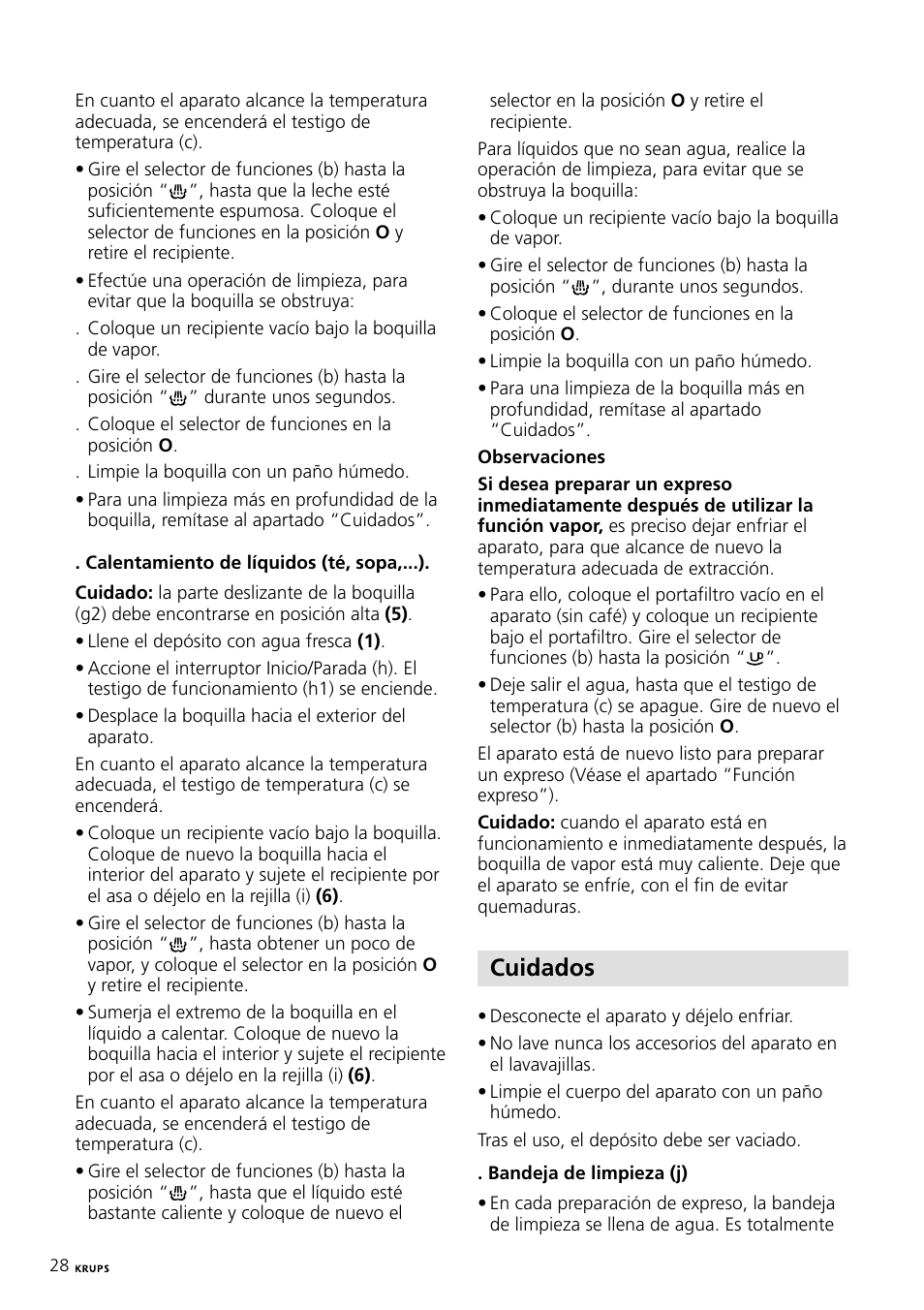 Cuidados | Krups Expresso Machine FNP1 User Manual | Page 28 / 33
