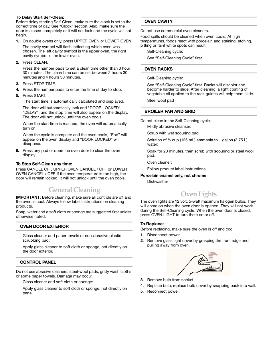 General cleaning, Oven lights | KITCHENAID YKEBI101 User Manual | Page 13 / 16