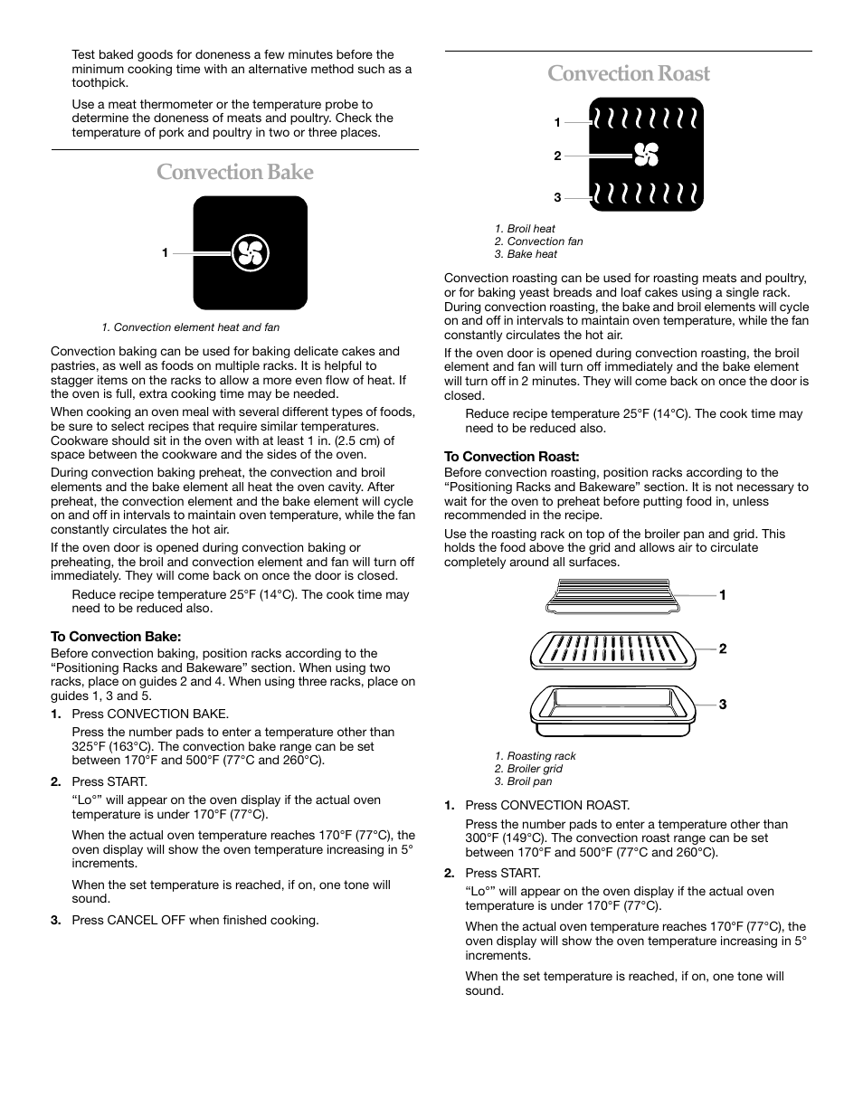 Convection bake, Convection roast | KITCHENAID KERC507 User Manual | Page 16 / 28