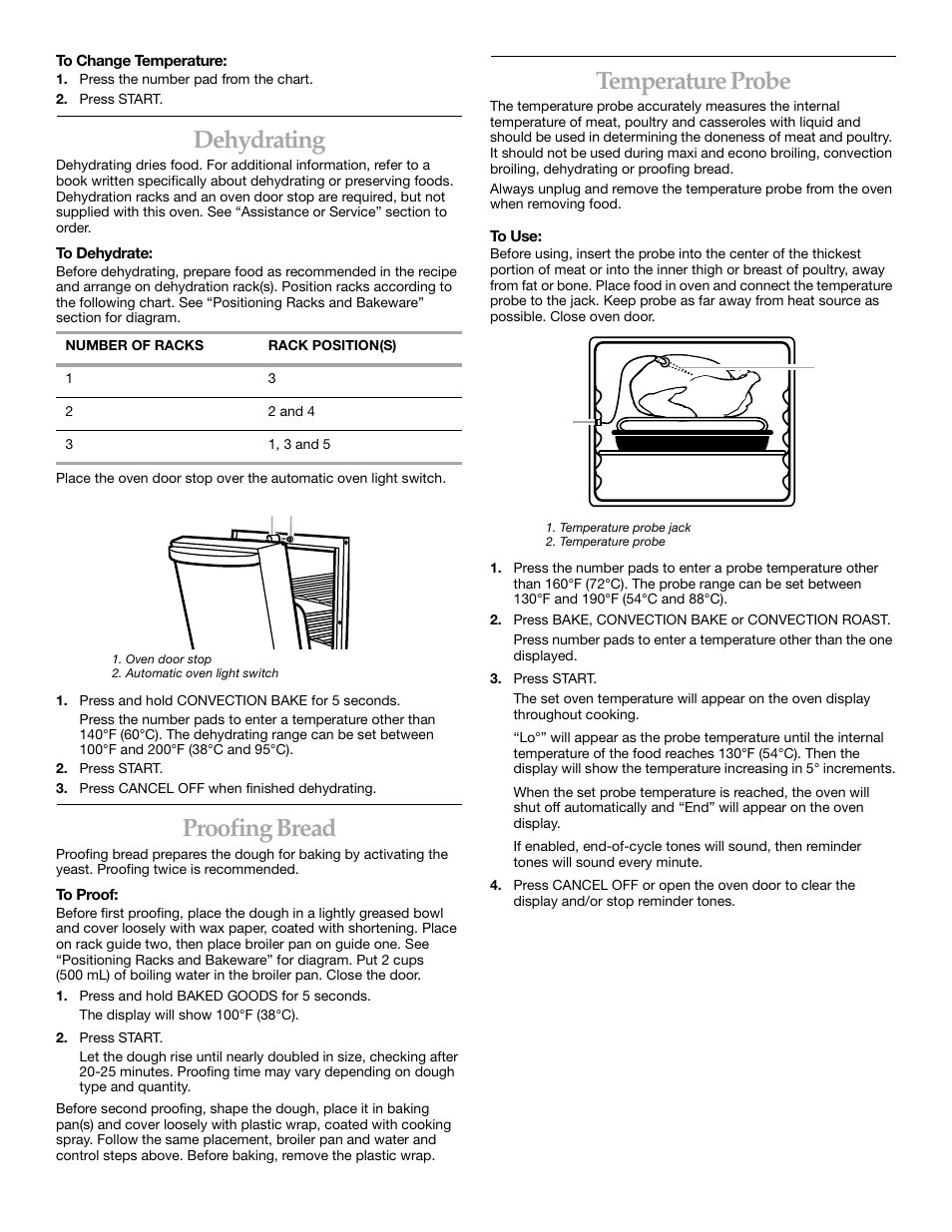 Dehydrating, Temperature probe, Proofing bread | KITCHENAID KERC507 User Manual | Page 20 / 28