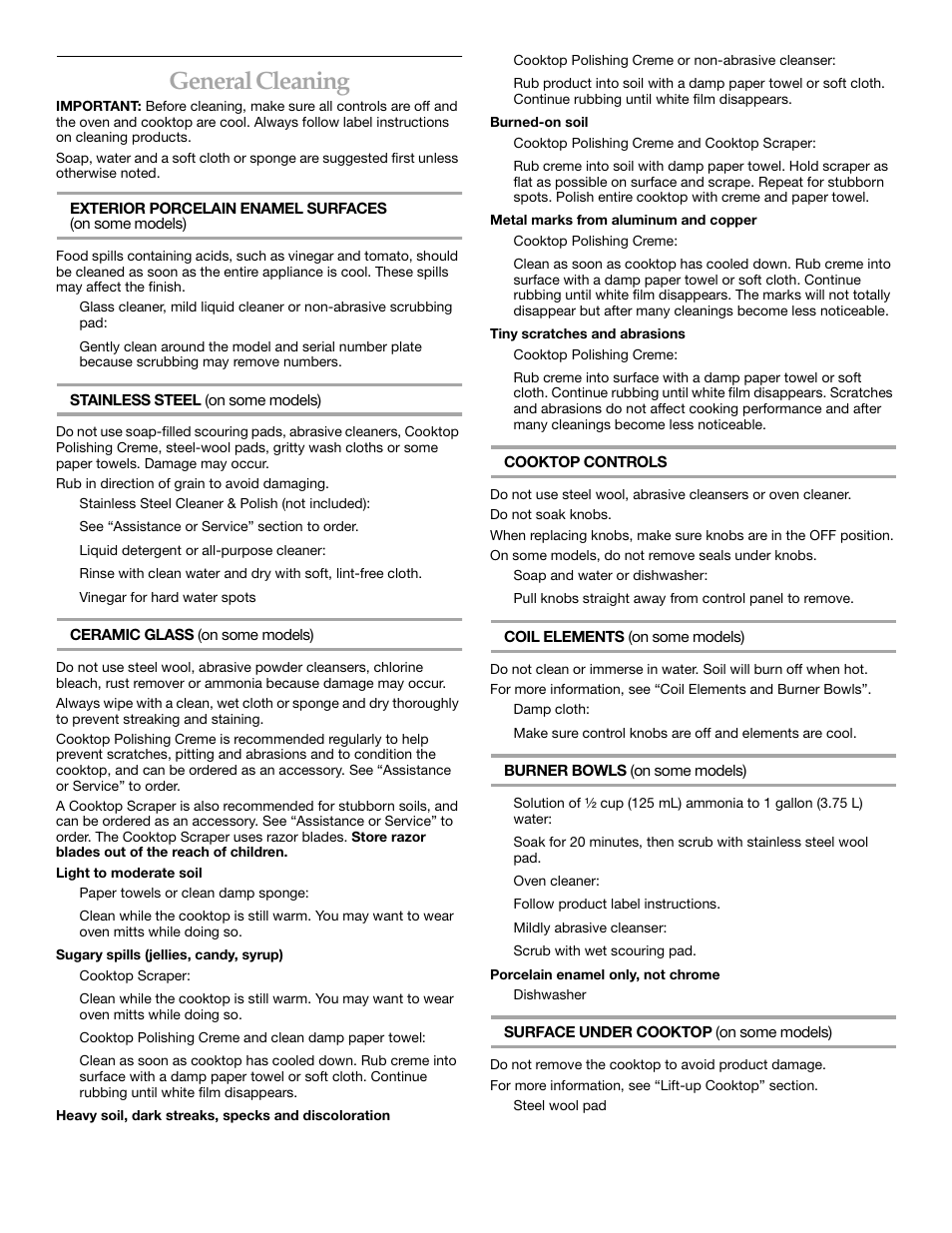 General cleaning | KITCHENAID KERC507 User Manual | Page 23 / 28