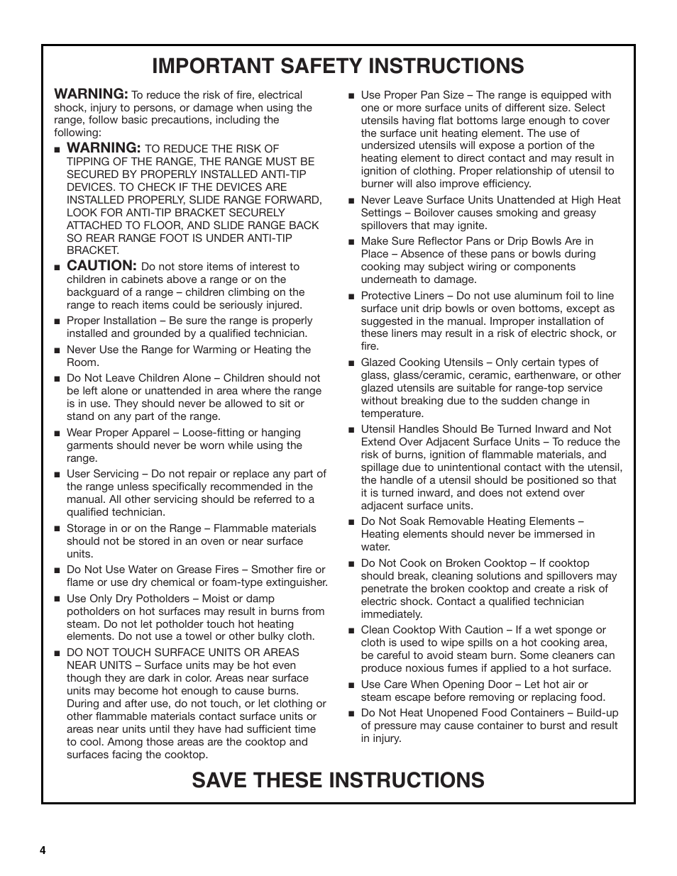 Important safety instructions, Save these instructions, Warning | Caution | KITCHENAID KERI201 User Manual | Page 4 / 28