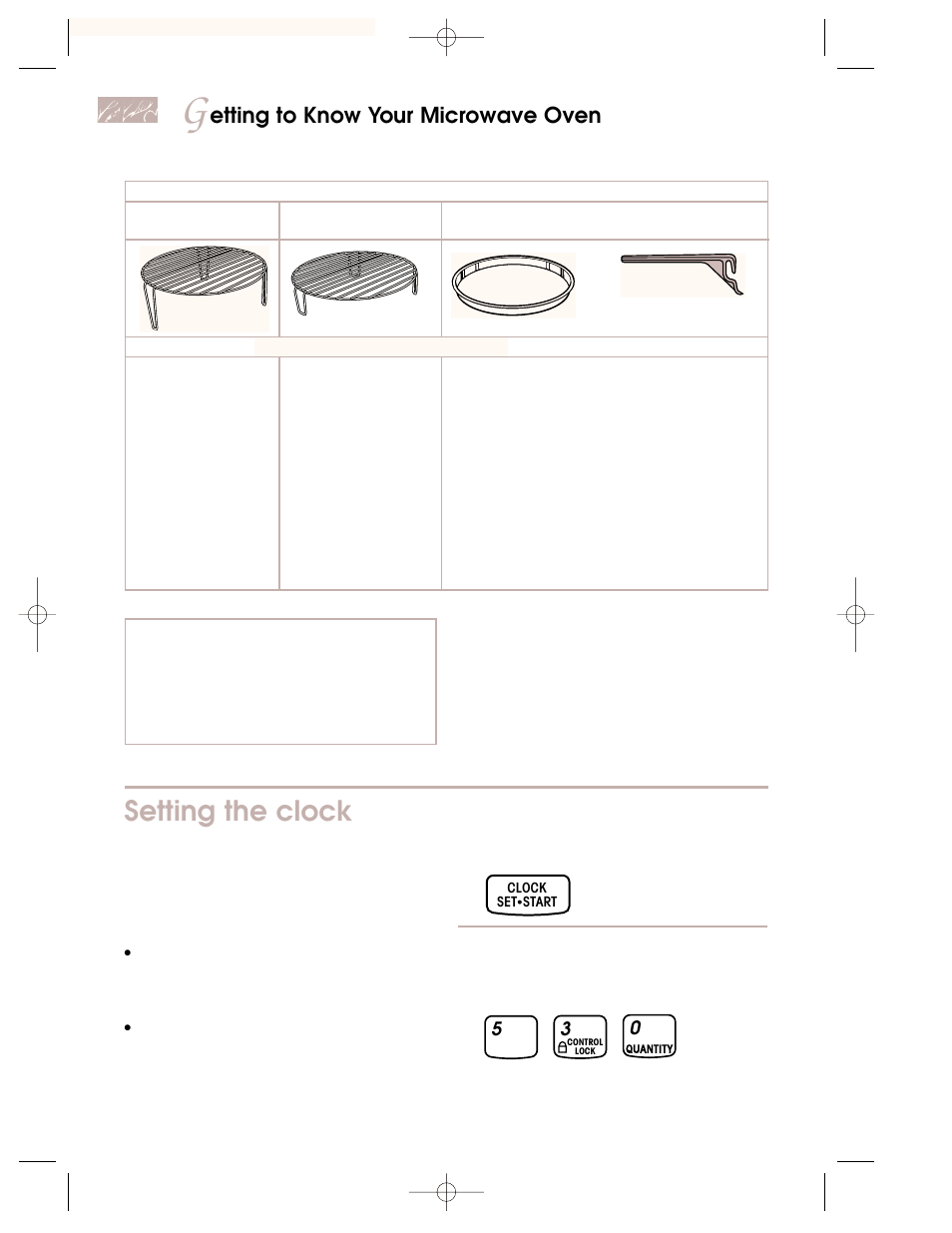 Setting the clock, Etting to know your microwave oven | KITCHENAID KBMC147H User Manual | Page 12 / 42