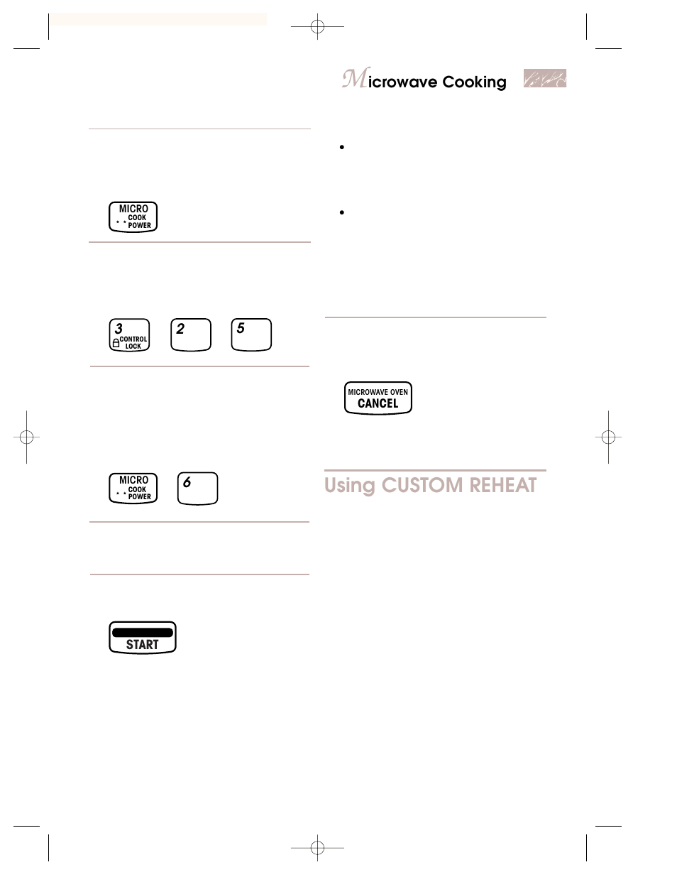 Using custom reheat, Icrowave cooking | KITCHENAID KBMC147H User Manual | Page 17 / 42