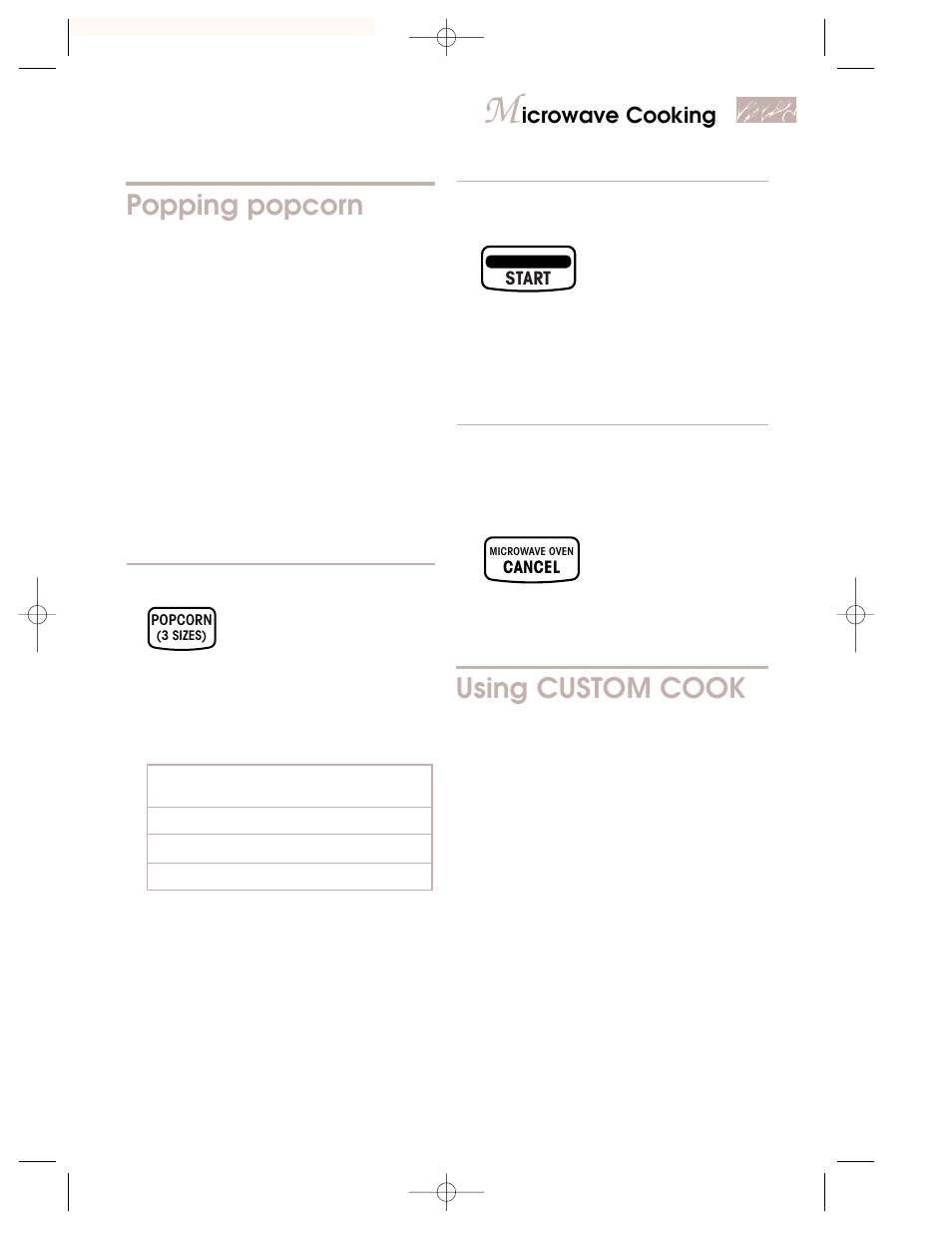 Popping popcorn, Using custom cook, Icrowave cooking | KITCHENAID KBMC147H User Manual | Page 23 / 42