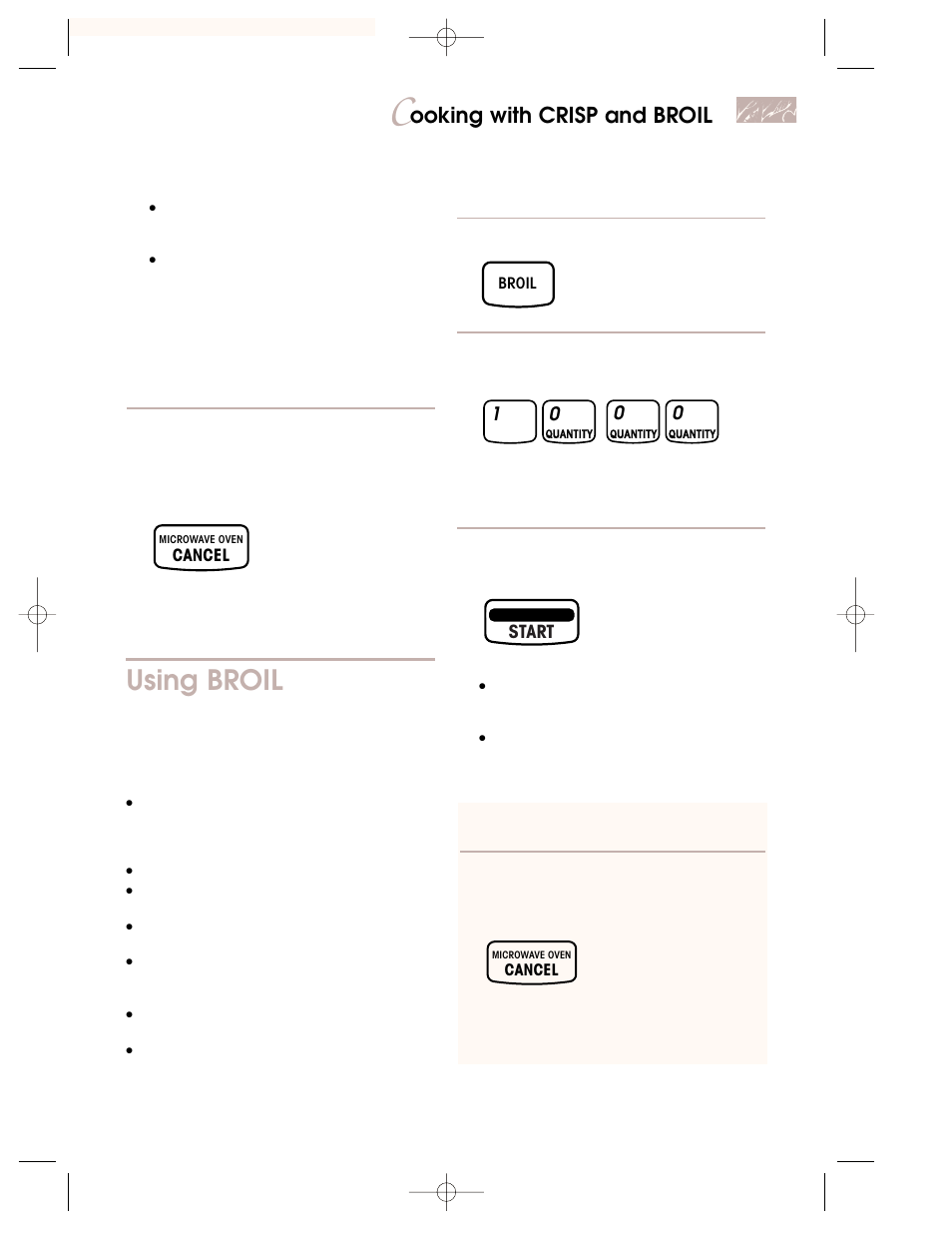 Using broil, Ooking with crisp and broil | KITCHENAID KBMC147H User Manual | Page 27 / 42