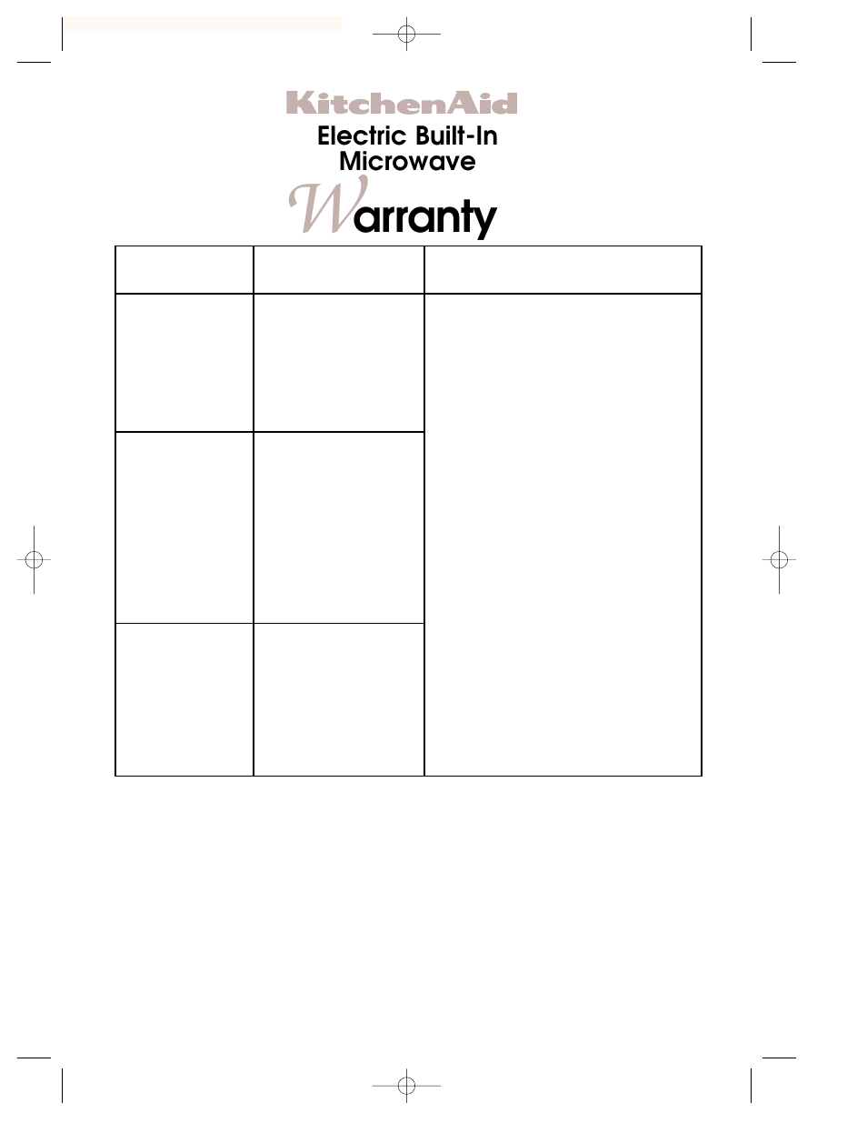 W arranty, Arranty, Electric built-in microwave | KITCHENAID KBMC147H User Manual | Page 42 / 42