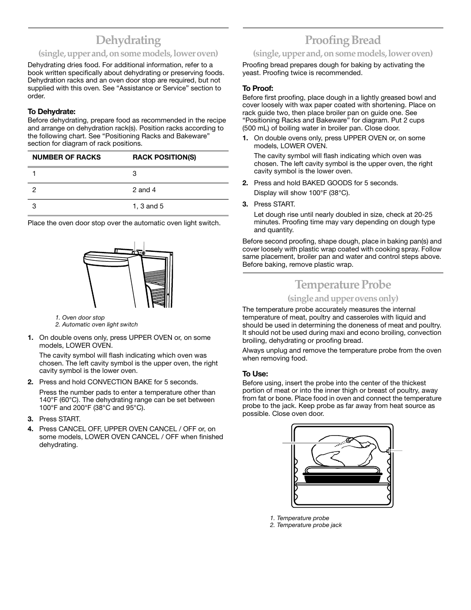 Dehydrating, Proofing bread, Temperature probe | KITCHENAID KEBS247 User Manual | Page 16 / 24