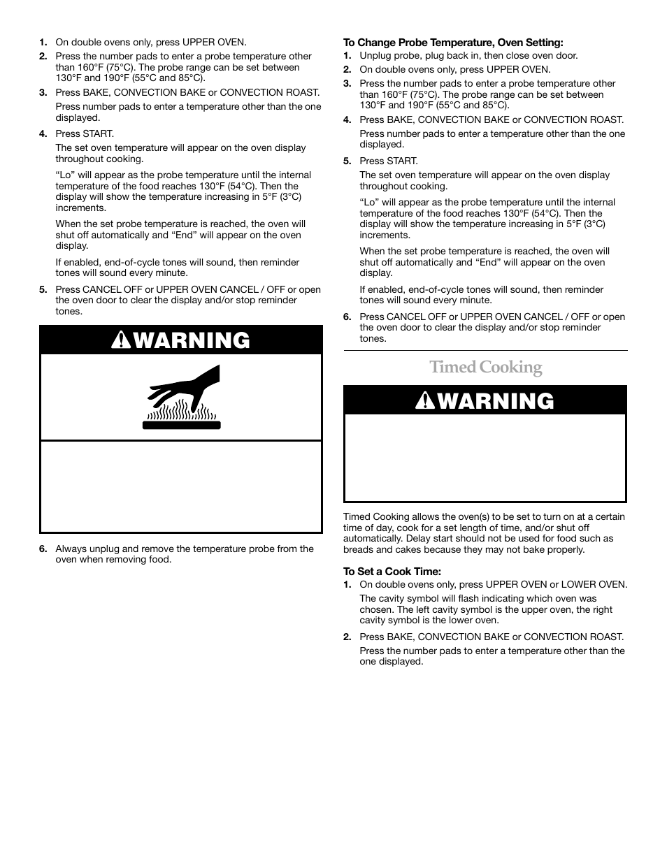 Timed cooking, Warning | KITCHENAID KEBS247 User Manual | Page 17 / 24