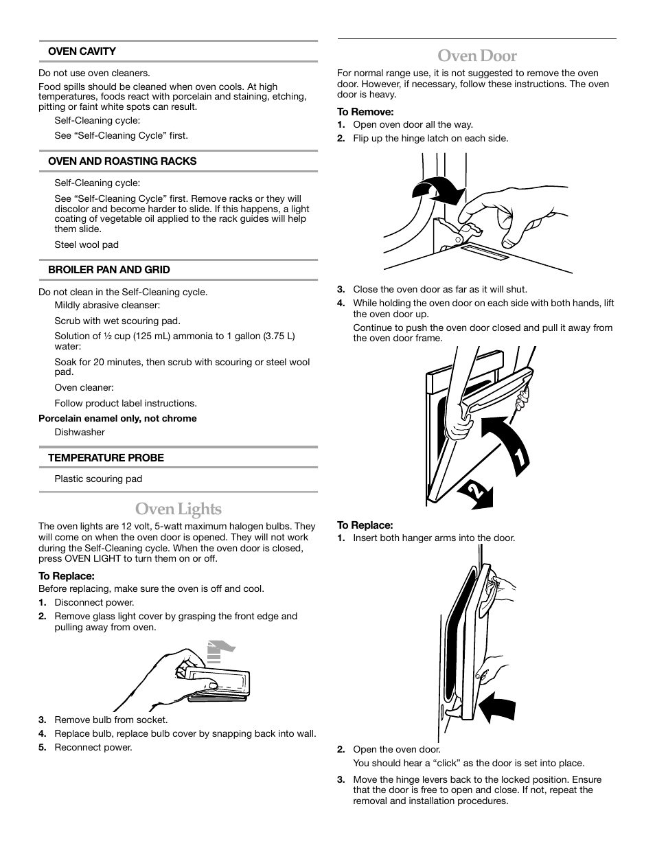 Oven lights, Oven door | KITCHENAID KEBS247 User Manual | Page 20 / 24