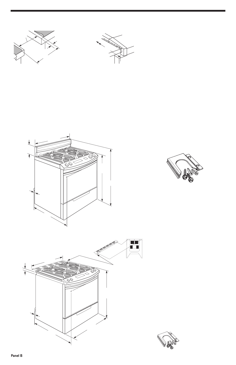 Tools needed for installation, Parts supplied for installation, Anti-tip bracket | Product dimensions, Slide-in ranges, Countertop preparation, Freestanding range, Slide-in range | KITCHENAID 30" (76.2 cm) User Manual | Page 3 / 7