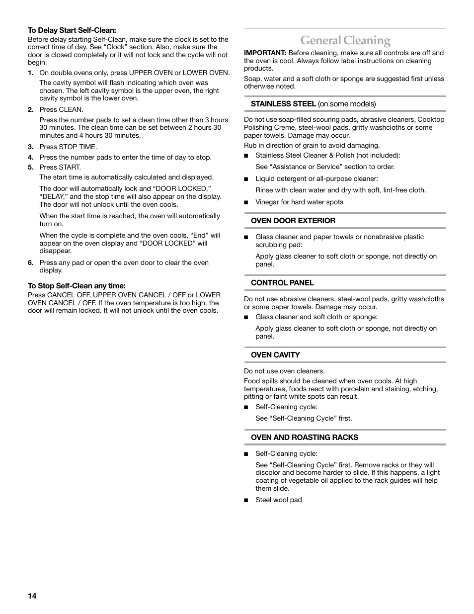 General cleaning | KITCHENAID KEBC101 User Manual | Page 14 / 20