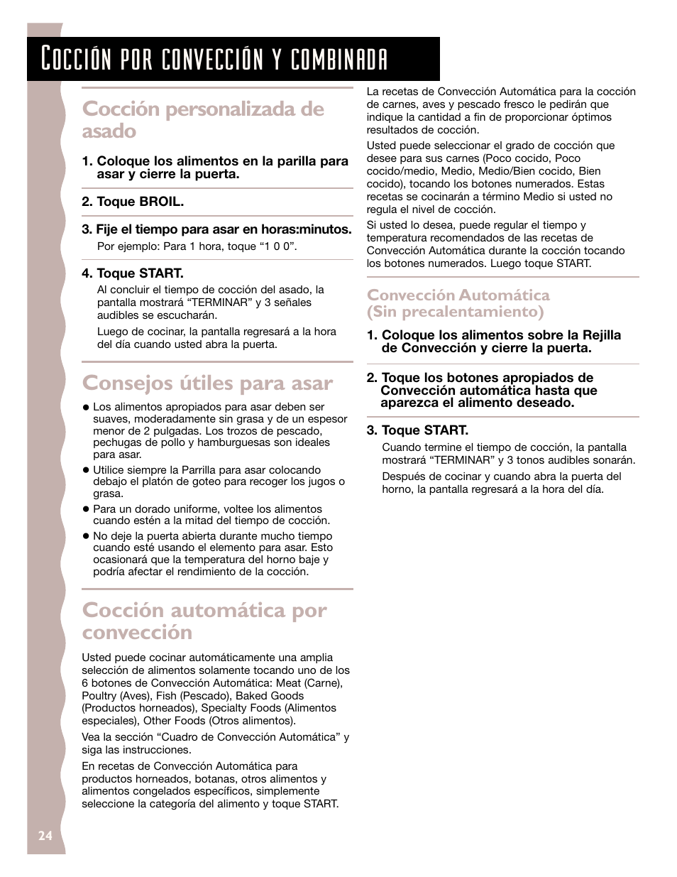 Cocción por convección y combinada, Cocción personalizada de asado, Consejos útiles para asar | Cocción automática por convección, Convección automática (sin precalentamiento) | KITCHENAID KCMC155J User Manual | Page 54 / 64