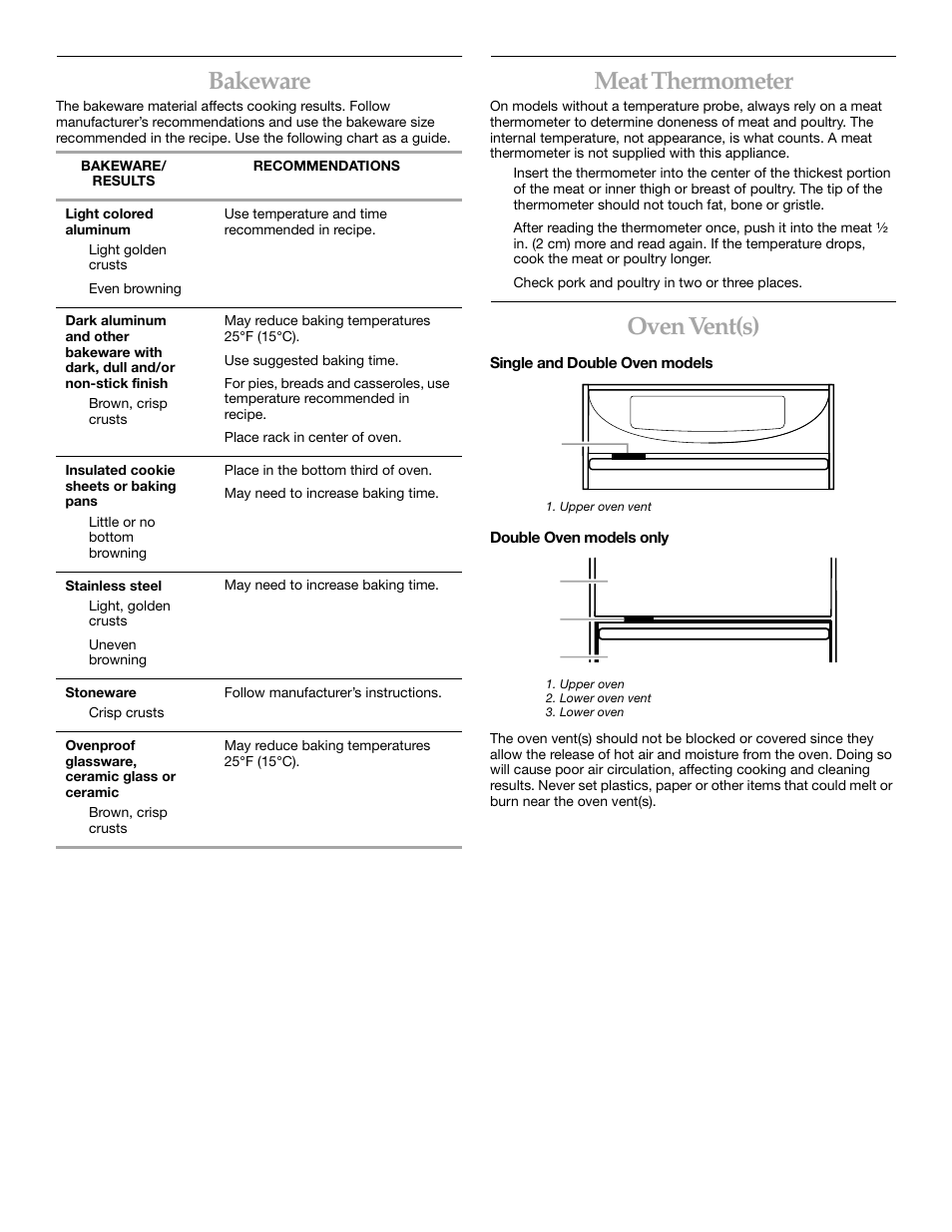 Bakeware, Meatthermometer, Ovenvent | Meat thermometer, Oven vent(s) | KITCHENAID KEBS147 User Manual | Page 10 / 24