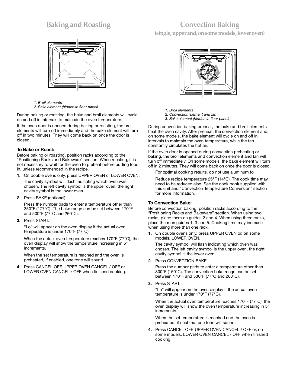 Baking and roasting, Convection baking, Single, upper and, on some models, lower oven) | KITCHENAID KEBS147 User Manual | Page 11 / 24