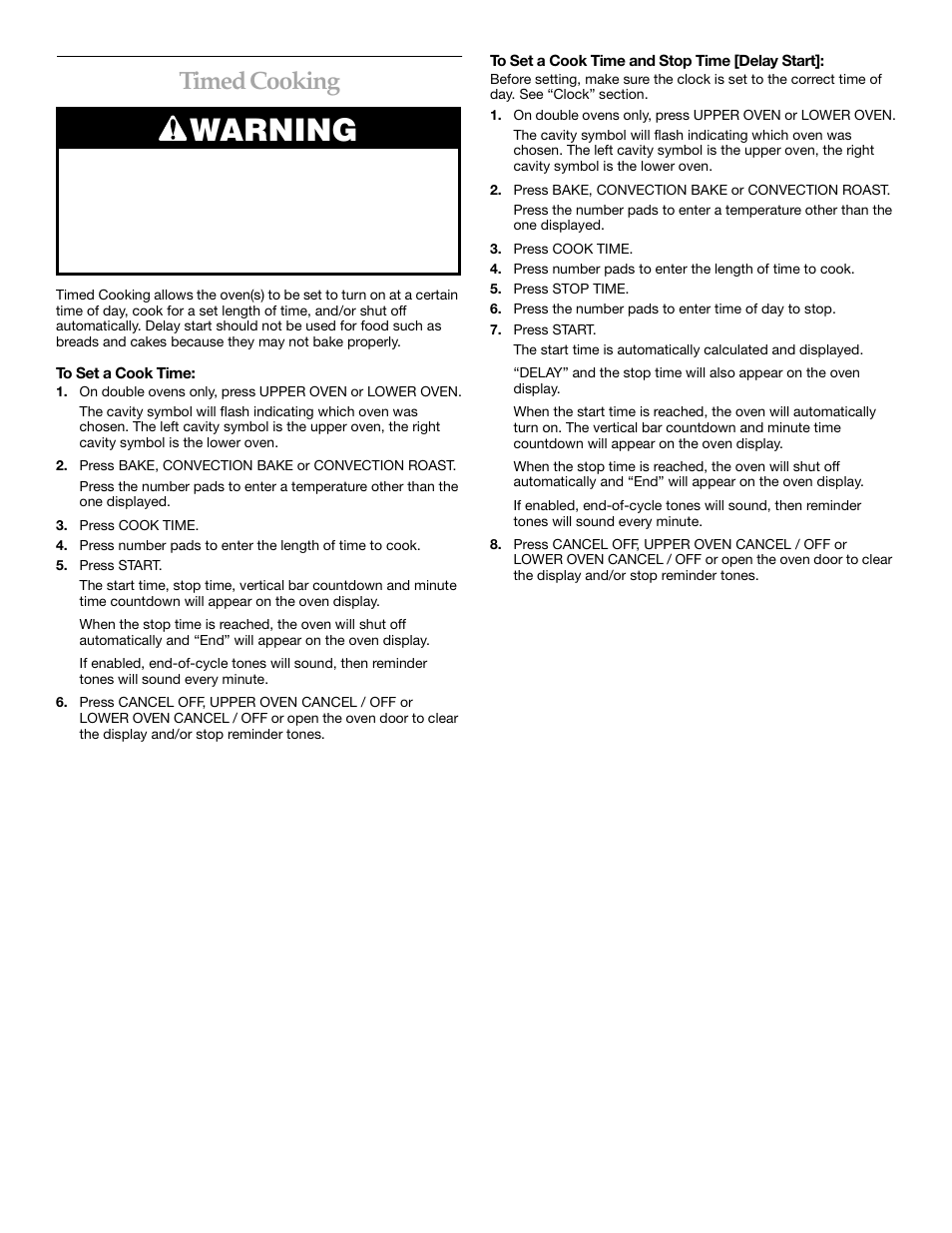 Timed cooking, Warning | KITCHENAID KEBS147 User Manual | Page 18 / 24