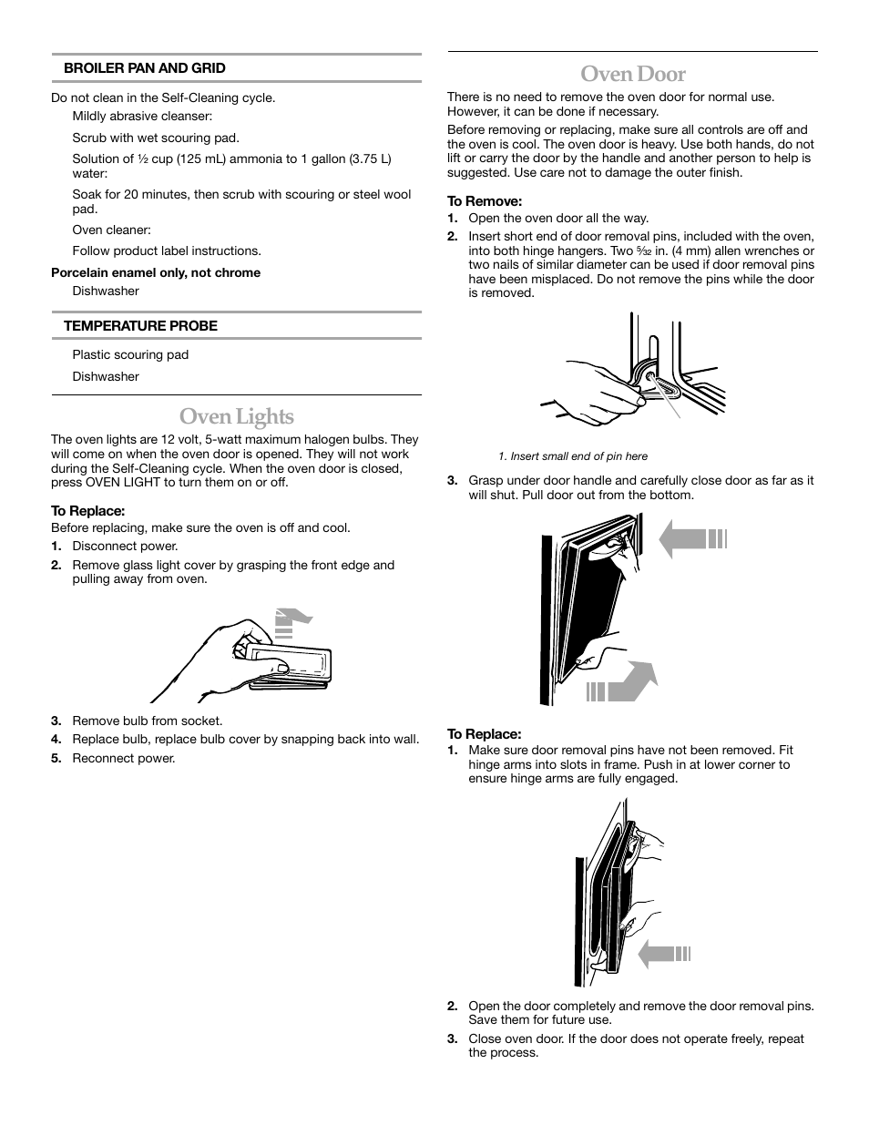 Oven lights, Oven door | KITCHENAID KEBS147 User Manual | Page 21 / 24