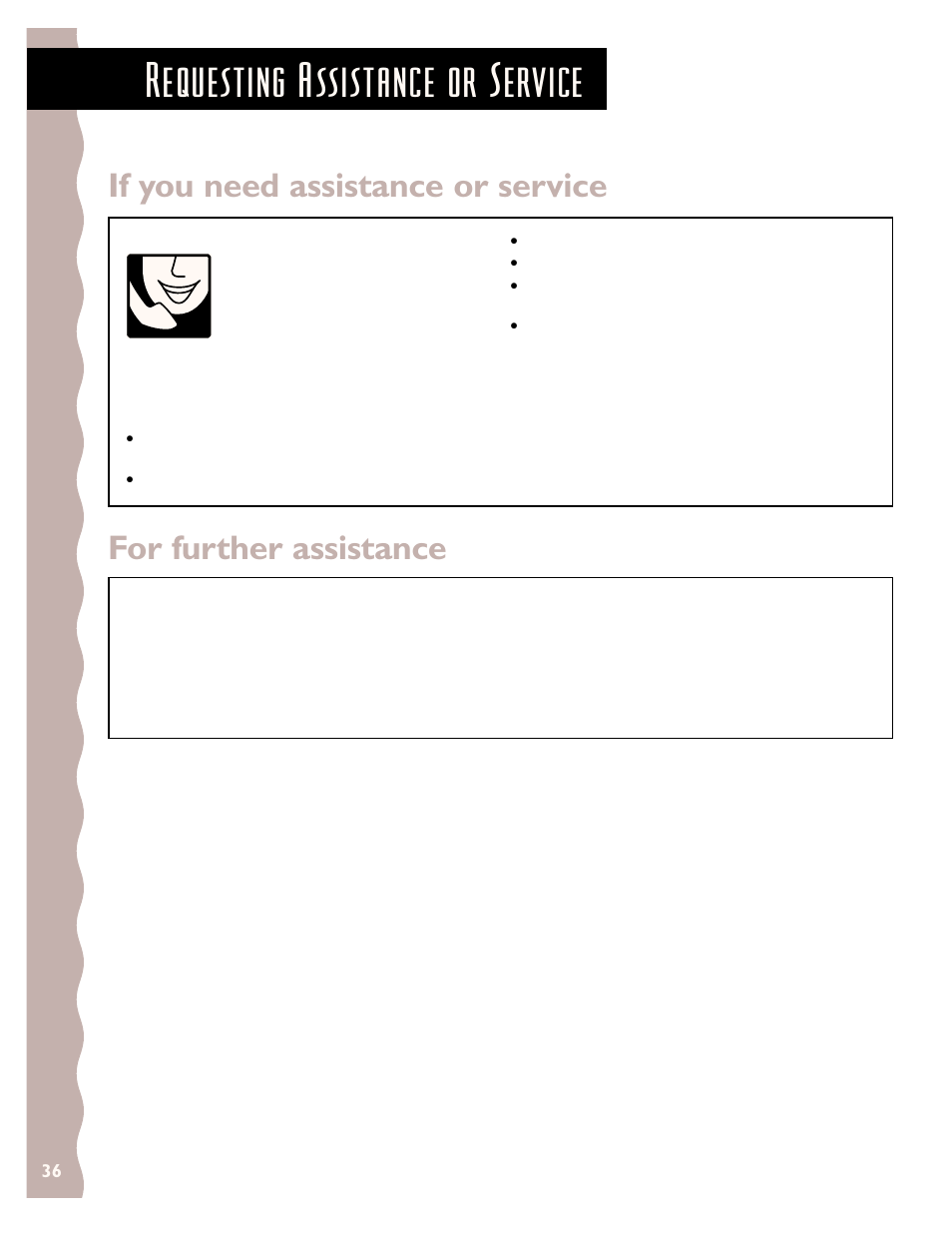 Assistance or service, Requesting assistance or service, If you need assistance or service | For further assistance | KITCHENAID KHMS145J User Manual | Page 36 / 37