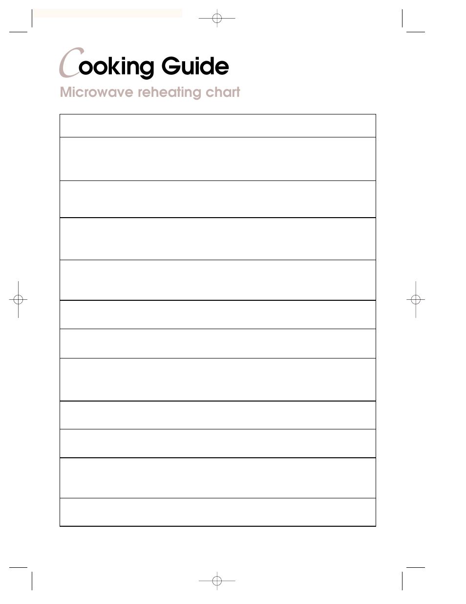 C ooking guide, Ooking guide, Microwave reheating chart | KITCHENAID KEMI301G User Manual | Page 27 / 56