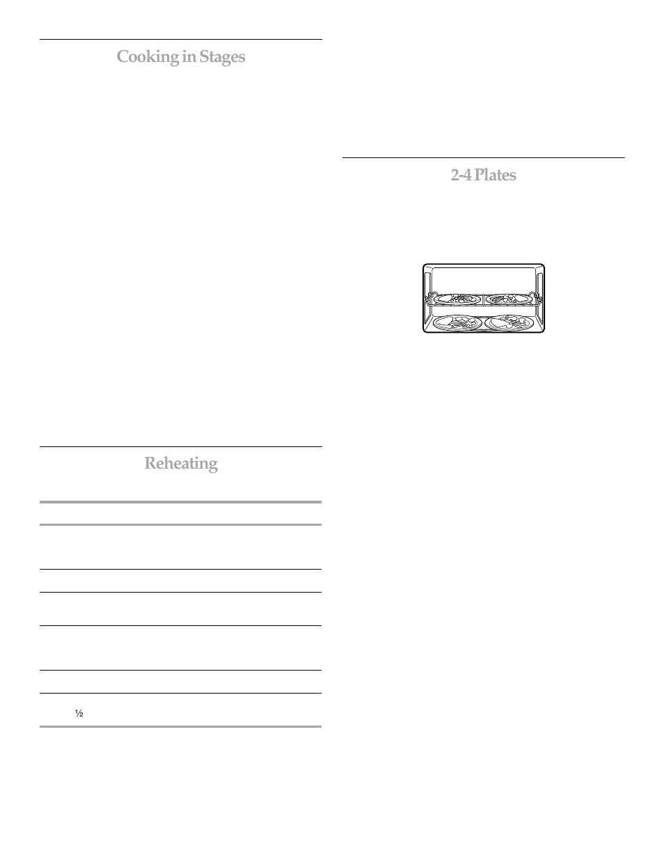 Cooking in stages, Reheating, 4 plates | KITCHENAID KHMS145KSS User Manual | Page 13 / 20