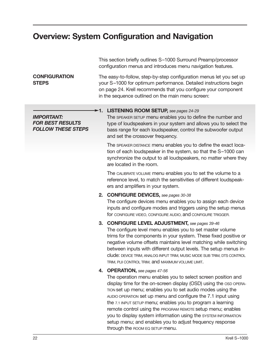 Overview: system configuration and navigation | Krell Industries S-1000 User Manual | Page 26 / 72