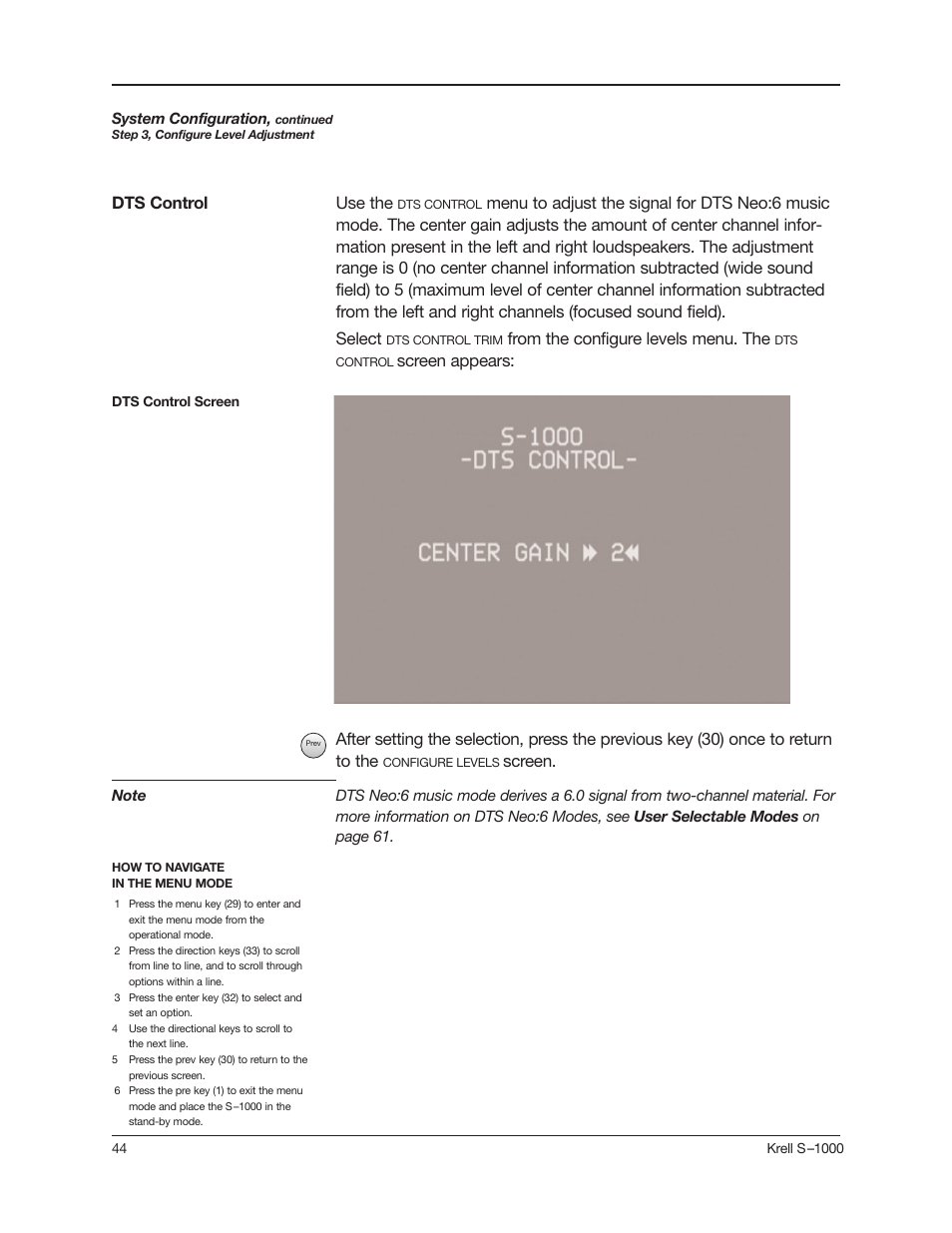 Use the, Screen, Dts control | Krell Industries S-1000 User Manual | Page 48 / 72