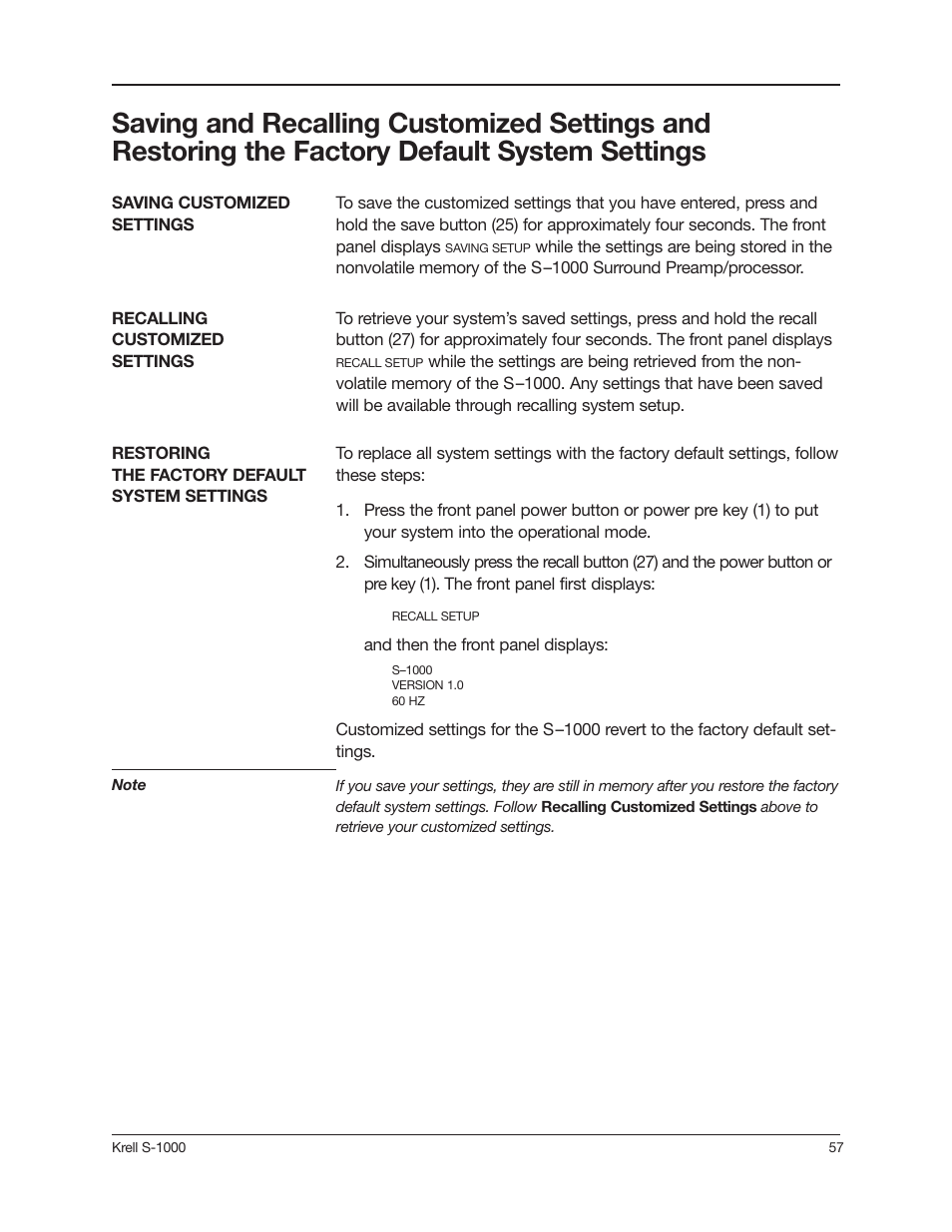 Krell Industries S-1000 User Manual | Page 61 / 72