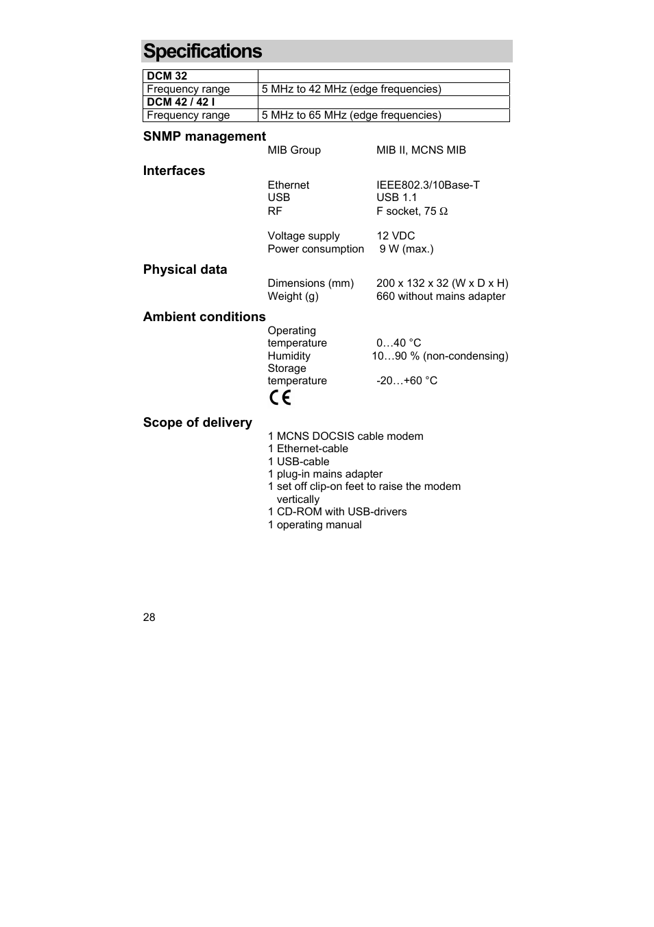 Specifications | Kathrein DCM 42 User Manual | Page 28 / 45