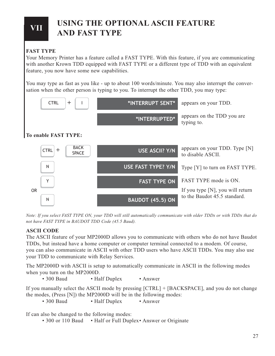Using the optional ascii feature and fast type | Krown Manufacturing 2000DLD User Manual | Page 29 / 43
