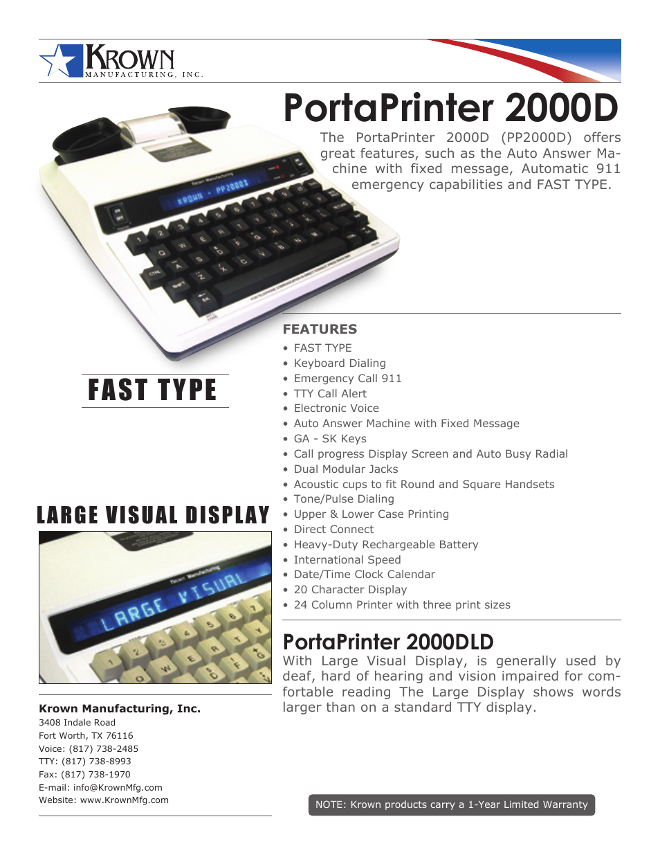 Krown Manufacturing 2000D User Manual | 1 page