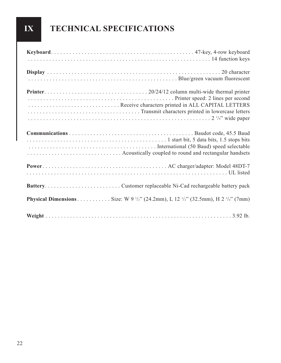 Technical specifications | Krown Manufacturing 2000 User Manual | Page 24 / 29