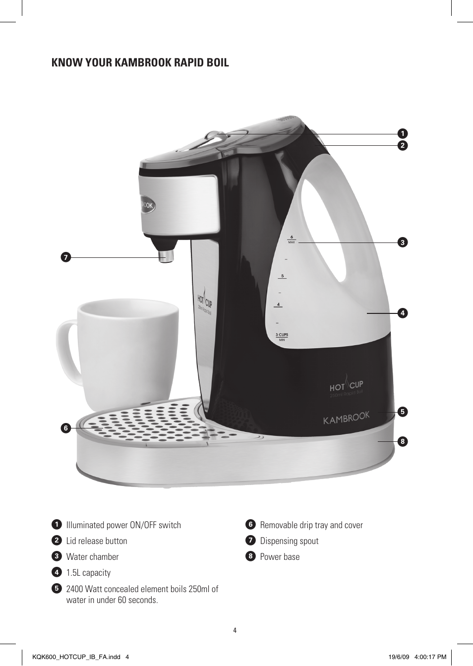 Know your kambrook rapid boil | Kambrook KQK600 User Manual | Page 4 / 8