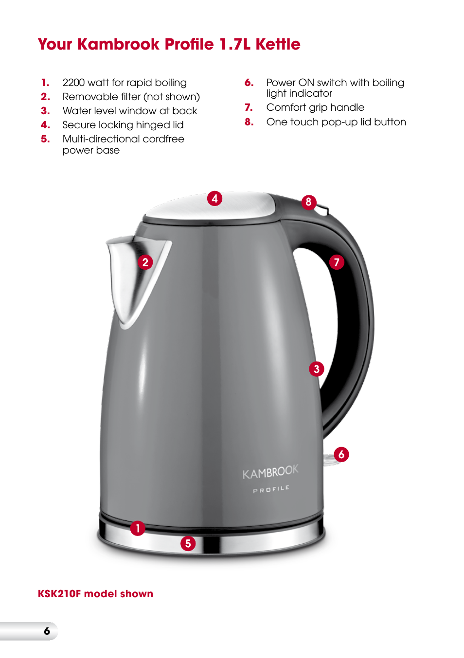 Your kambrook profile 1.7l kettle | Kambrook KSK210 User Manual | Page 7 / 12