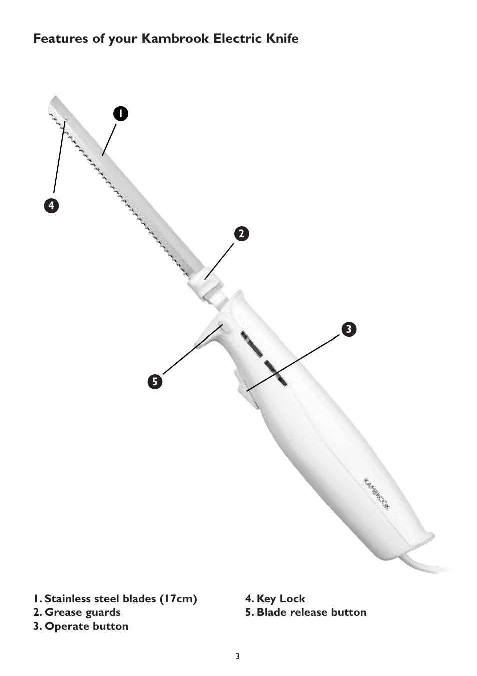 Features of your kambrook electric knife | Kambrook EK9B User Manual | Page 3 / 8