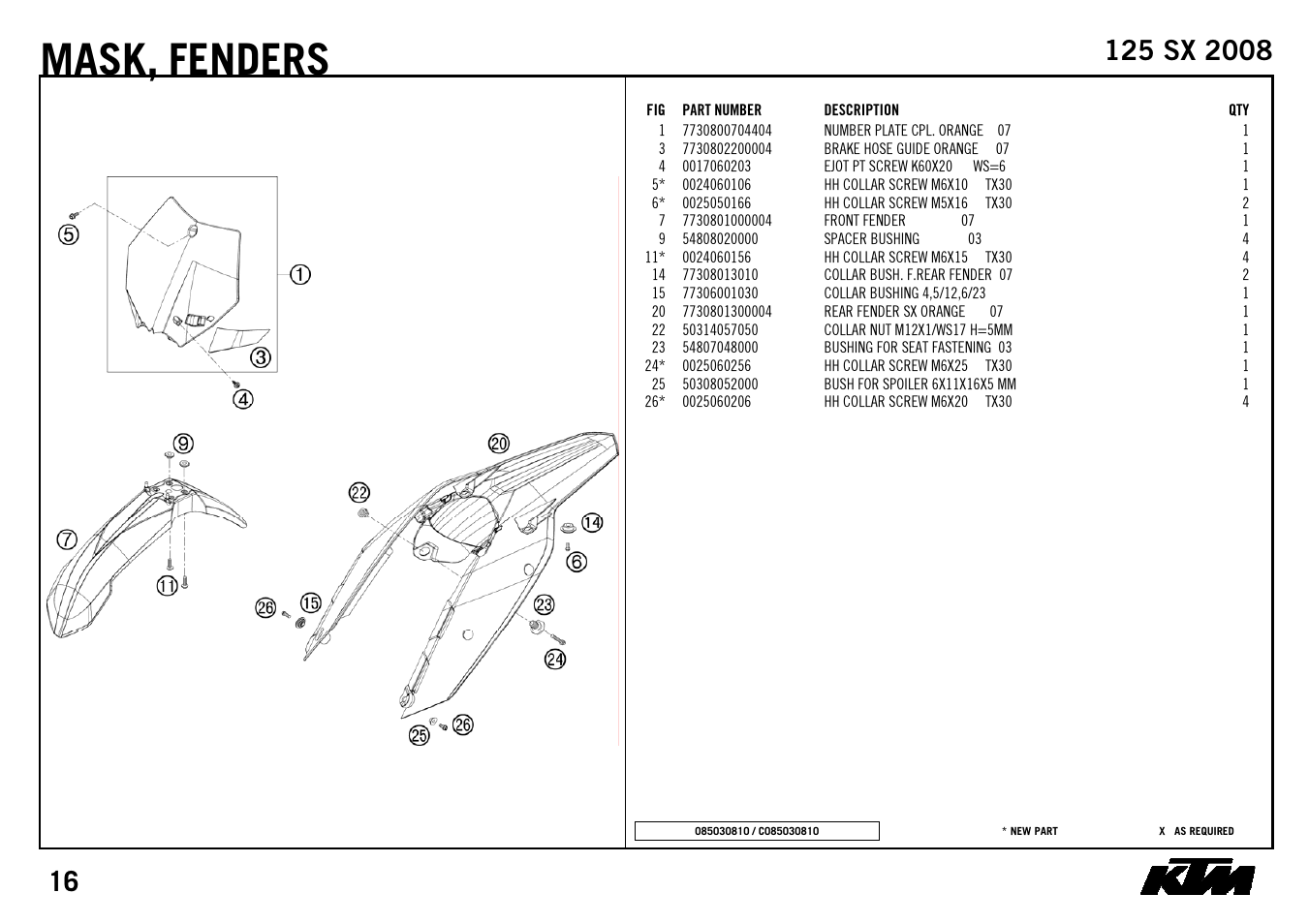 Mask, Fenders | KTM 125 SX 2008 User Manual | Page 18 / 32