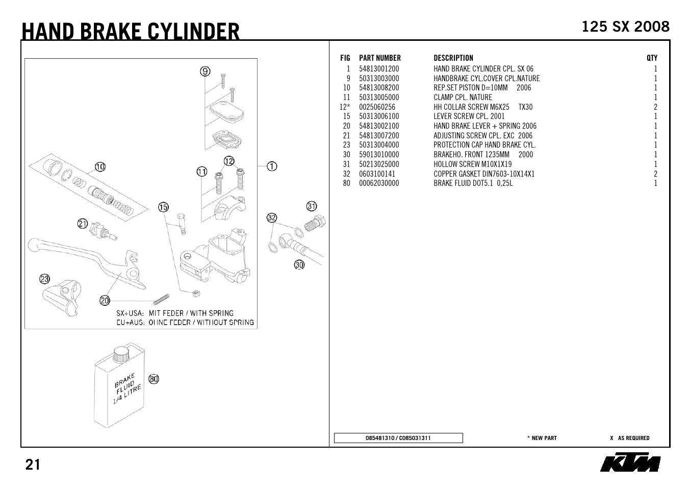 Hand, Brake cylinder | KTM 125 SX 2008 User Manual | Page 23 / 32