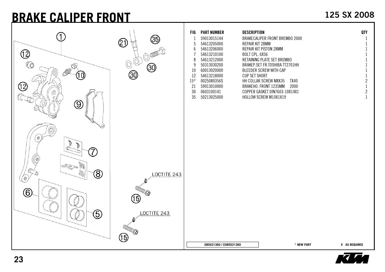 Brake, Caliper, Front | KTM 125 SX 2008 User Manual | Page 25 / 32