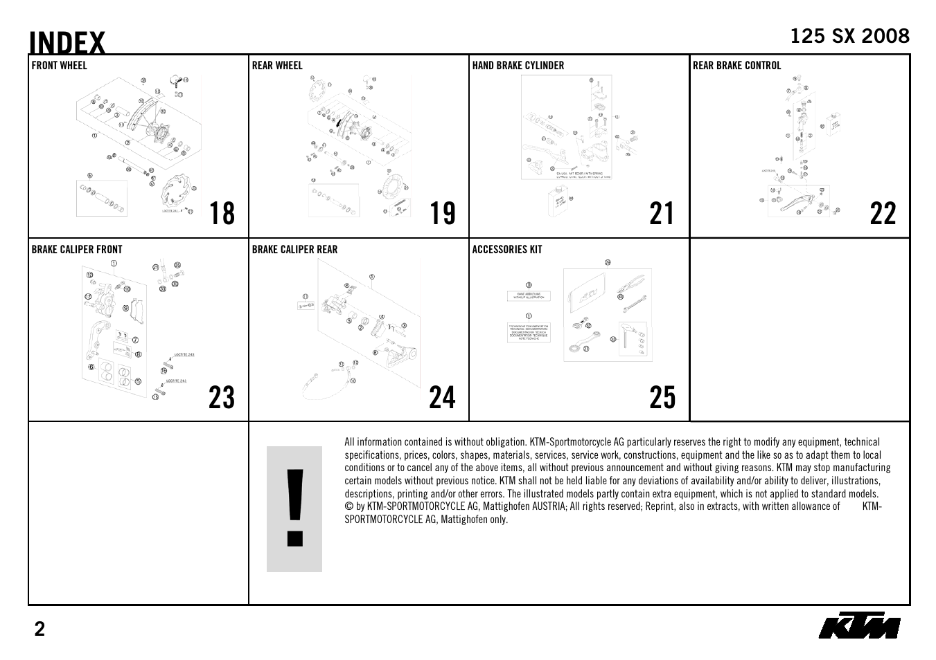 Index, 18 x, 19 x | 21 x, 22 x, 23 x, 24 x, 25 x | KTM 125 SX 2008 User Manual | Page 4 / 32