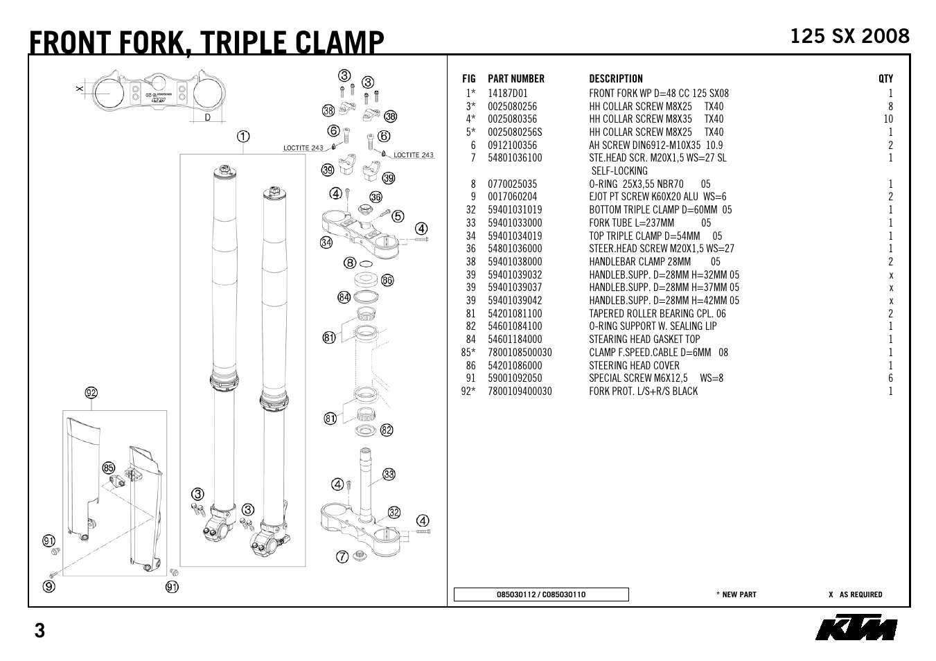 Front, Fork, triple clamp | KTM 125 SX 2008 User Manual | Page 5 / 32