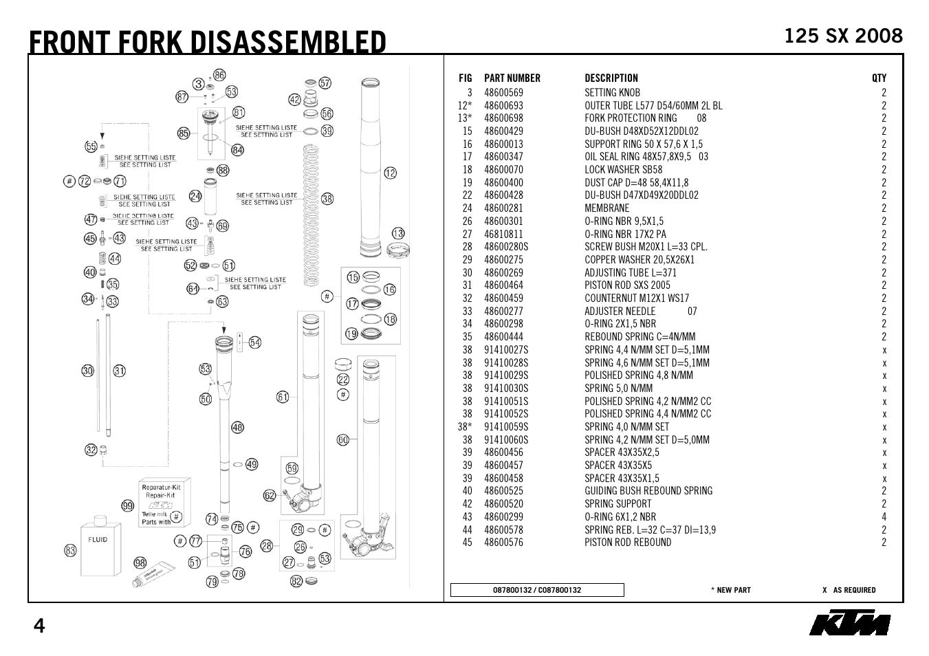 Front, Fork disassembled | KTM 125 SX 2008 User Manual | Page 6 / 32