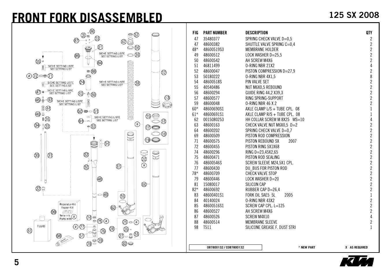 Front, Fork disassembled | KTM 125 SX 2008 User Manual | Page 7 / 32