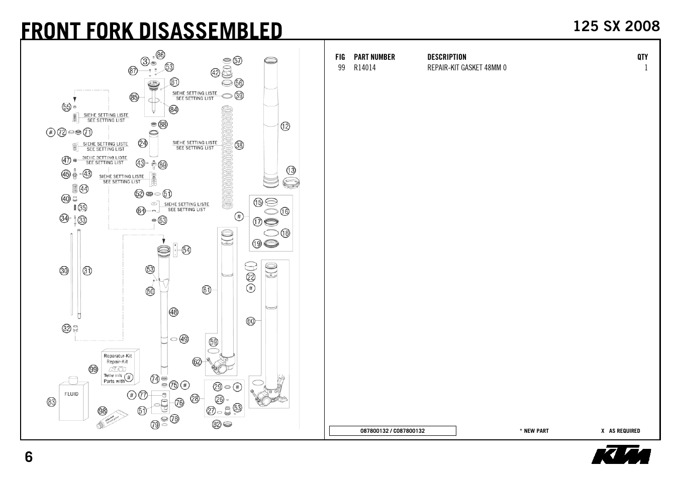 Front, Fork disassembled | KTM 125 SX 2008 User Manual | Page 8 / 32