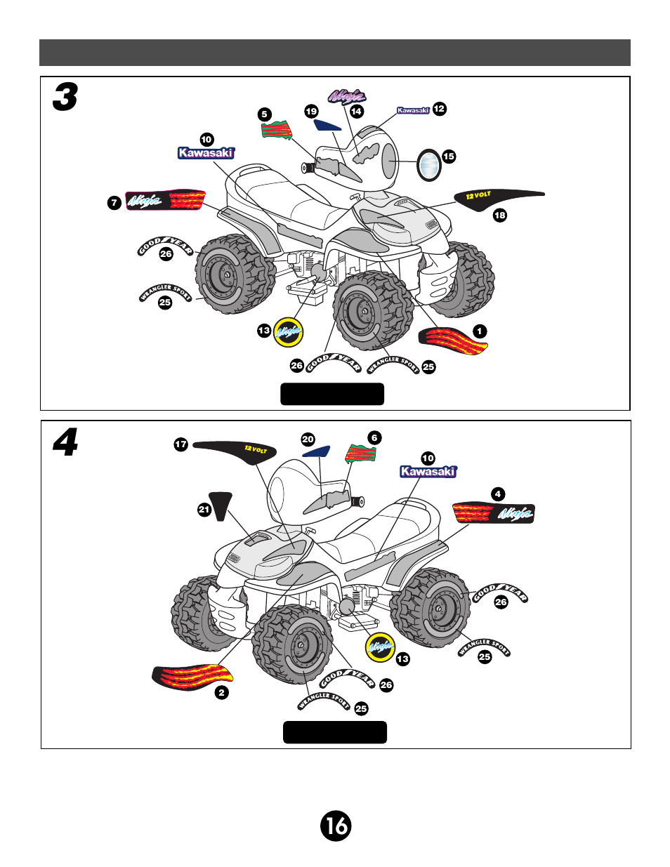 Label decoration, Right side left side | Kawasaki NINJA 74110 User Manual | Page 16 / 28