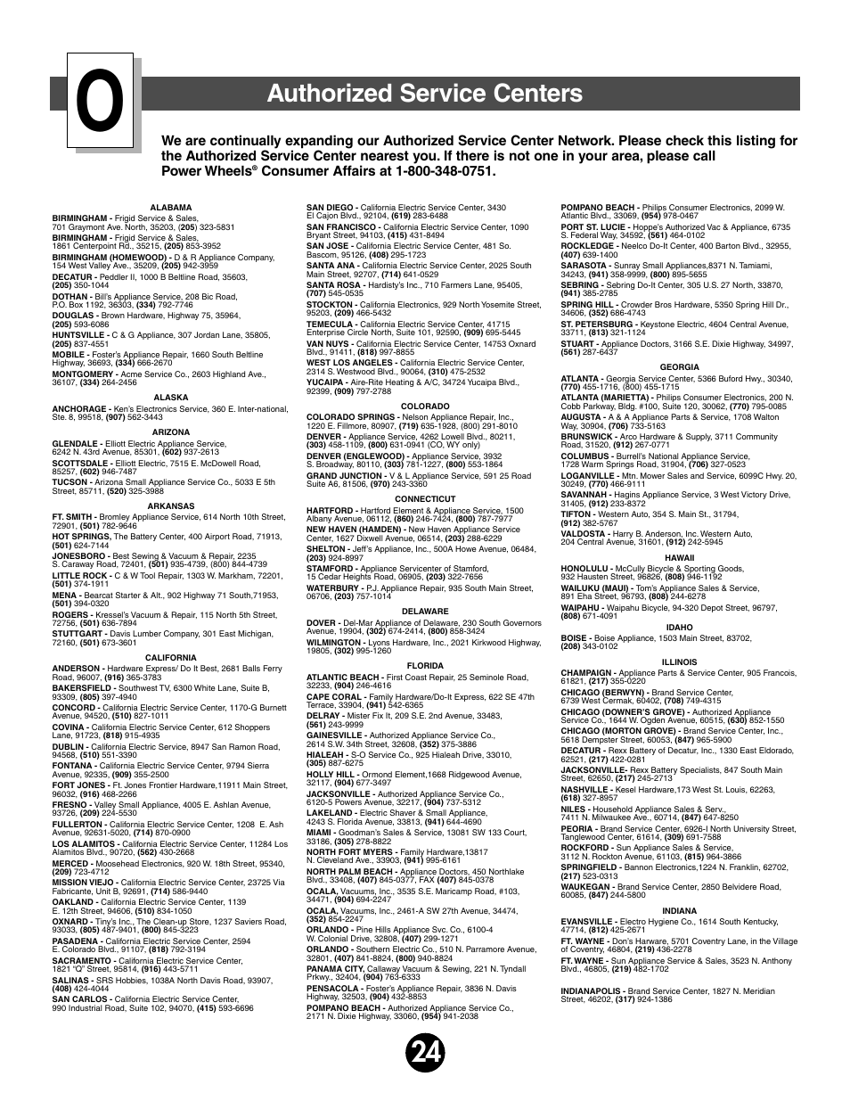 Authorized service centers | Kawasaki MOJAVE 78473 User Manual | Page 24 / 28