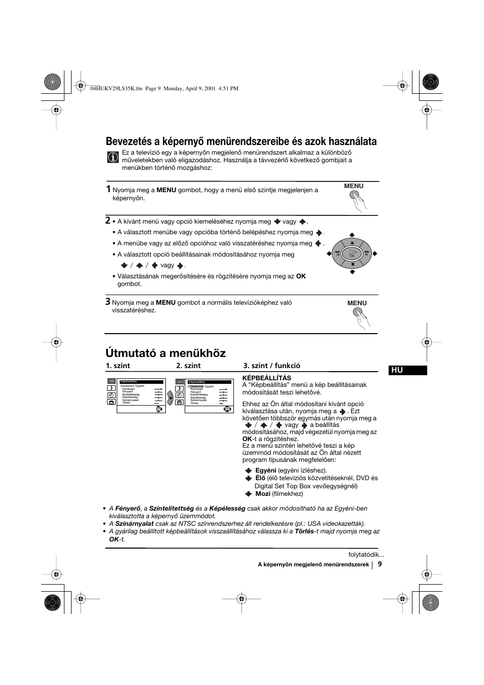 Útmutató a menükhöz | Sony KV-29LS35K User Manual | Page 68 / 122