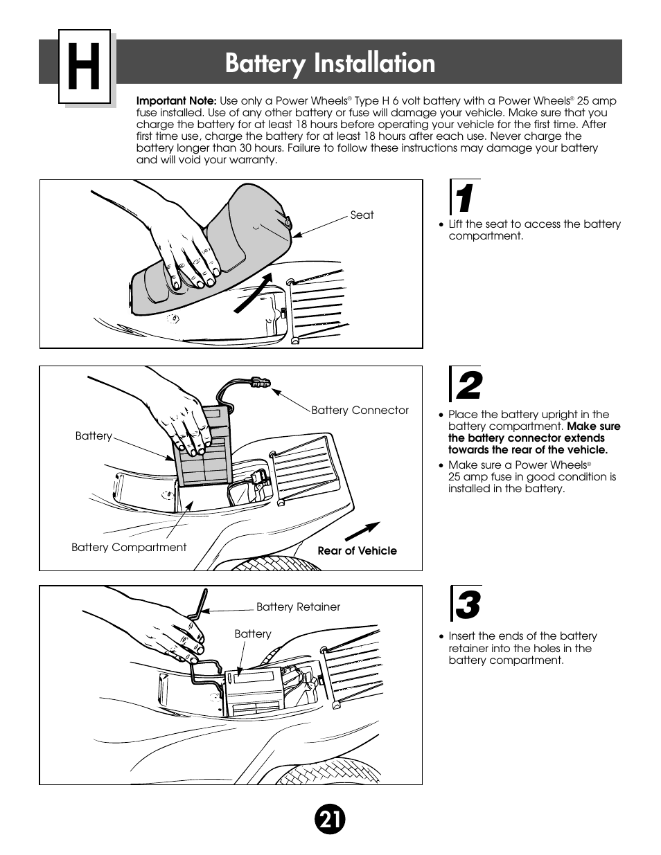 Battery installation | Kawasaki ZX-7 78410 User Manual | Page 21 / 38