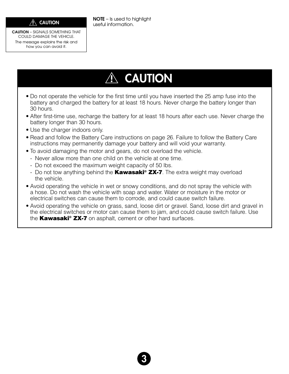 Caution | Kawasaki ZX-7 78410 User Manual | Page 3 / 38