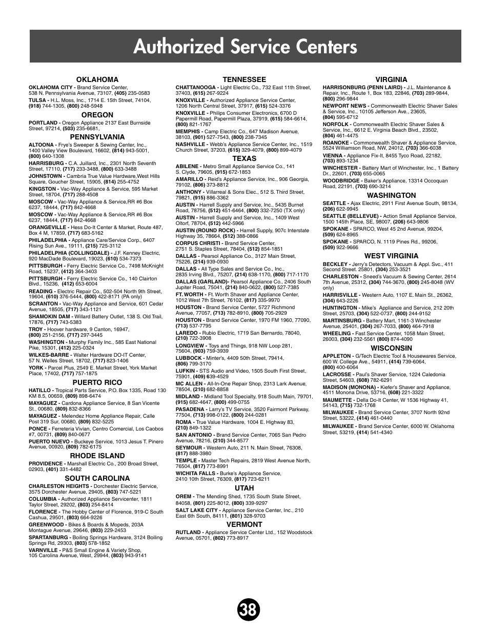 Authorized service centers | Kawasaki ZX-7 78410 User Manual | Page 38 / 38