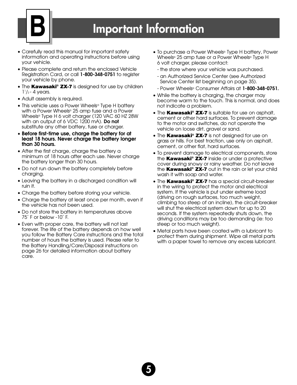 Important information | Kawasaki ZX-7 78410 User Manual | Page 5 / 38