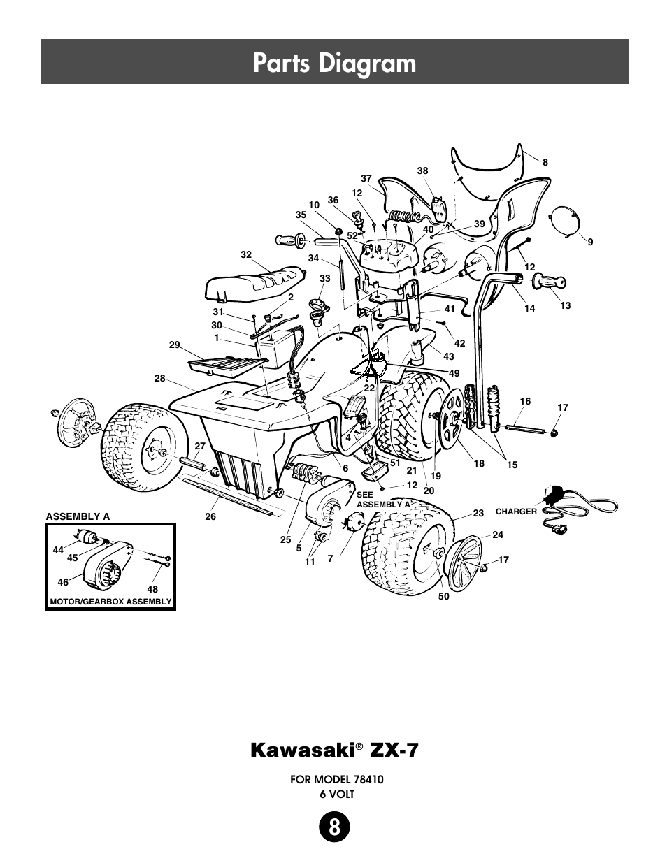 Parts diagram, Kawasaki, Zx-7 | Kawasaki ZX-7 78410 User Manual | Page 8 / 38